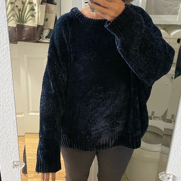 Ellos Chenille navy Blue Sweater thick soft - Picture 7 of 9